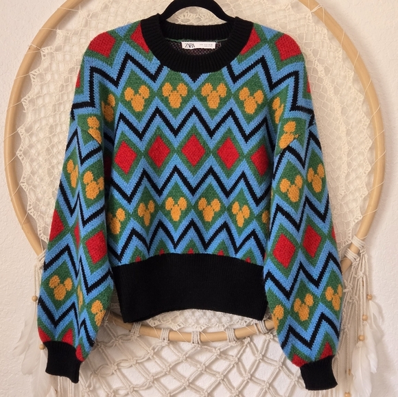 Zara X Disney Mickey Mouse Jacquard Knit Sweater Wool Blend Size M - Picture 10 of 11